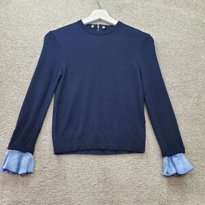 Alice Olivia Navy Blue Wool Blend Sweater Ruffled Cuffs Zipper Back Size XS